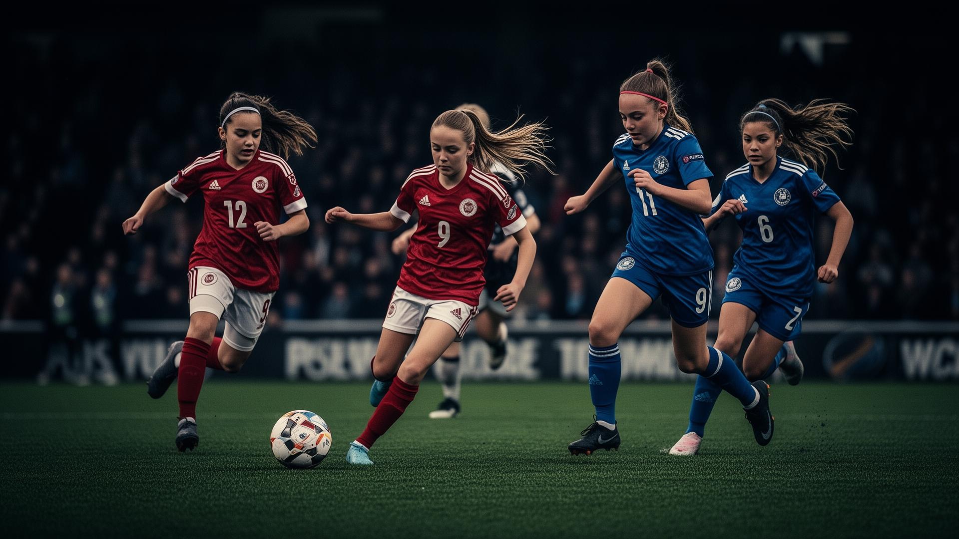Elite young female footballers competing